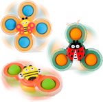 Outgeek Suction Cup Spinner Toys: 3PCS Kids Spinning Top Toys Baby Dimple Toy Sensory Toys Fidget Spinners Suction Cup Babies Bath Toys Gift Toys for Toddlers (Second Edition) (White)